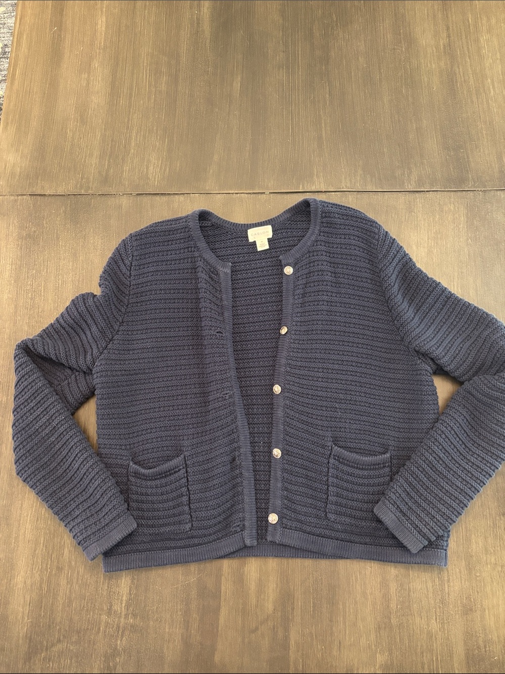 Caslon Navy Textured Button-Front Cardigan